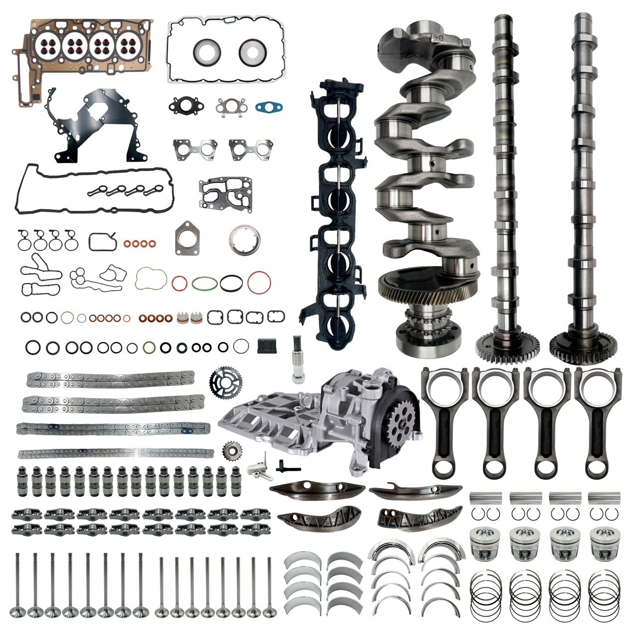 Complete engine rebuild kit for four-cylinder engines